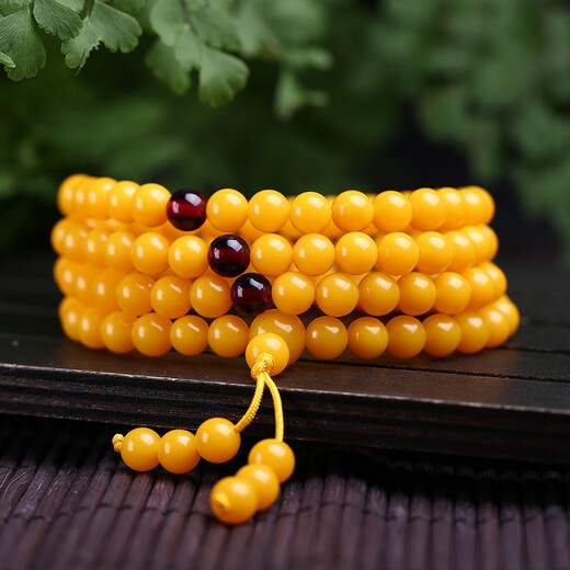 Dingying beeswax bracelet with 108 beads, natural chicken fat yellow old honey multi-ring necklace, blood amber for men and women, 6mm, 108 beads, yellow beeswax