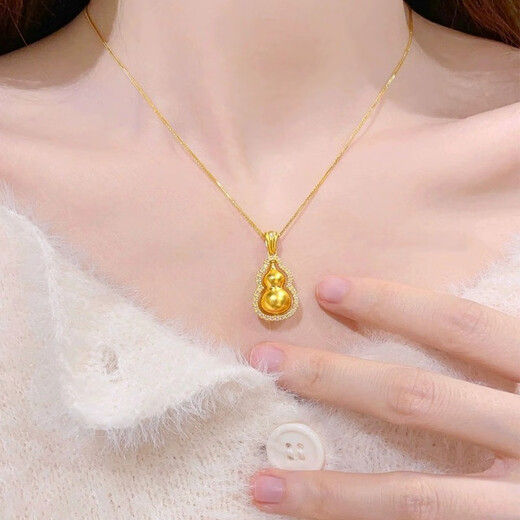 Shimao Lao Phoenix Ancient Method Handmade Gold Diamond Gourd Pendant Diamond Necklace for Women Imitation 18k Gold Atmosphere as a Gift