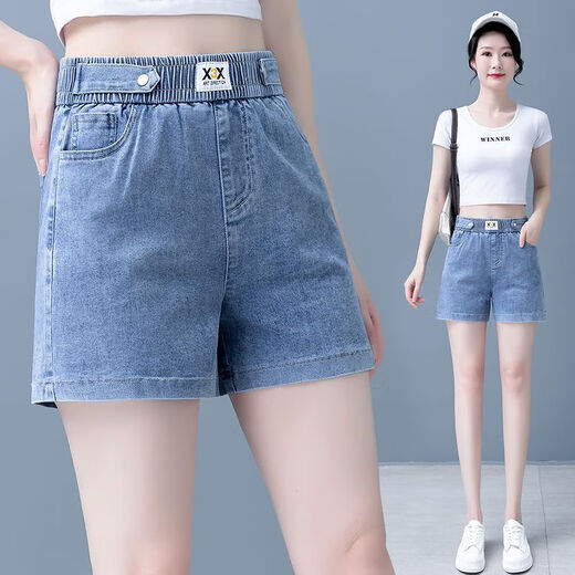 SOVK天丝牛仔短裤女2025夏季新款韩版百搭薄款宽松直筒高腰A字阔腿热 蓝色冰丝702-3优质面料 26 建议80-90斤