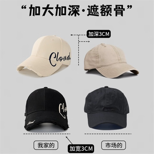 CUGGCK Japanese new hard top baseball cap women's spring and summer letters big head hat baseball cap sun hat men's trendy embroidery black adjustable