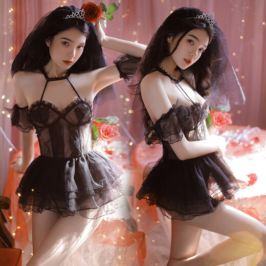 Fat Donglai's same style of sexy wedding dress, high quality, bridal gown, hot and passionate afternoon on the bed, 7895 white 7 black wedding dress, veil + suspender skirt + armbands*2+