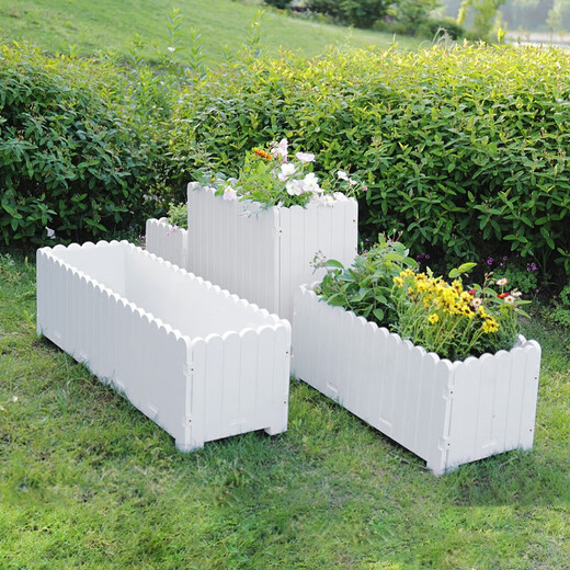 Flower box outdoor courtyard balcony vegetable planting plastic anti-corrosion flower trough extra large rectangular fence custom planting box white length, width and height 96*35*30cm