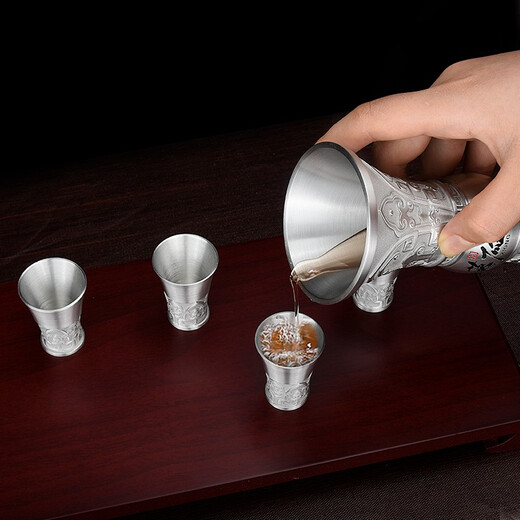 Itariz pure tin wine jug set wine dispenser household retro enamel craft practical tin wine jug yellow wine white wine set hero bottle (one pot 4 cups)