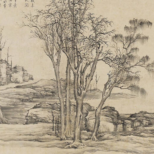 元倪瓒山树图古代山水画卷轴名画复仿古画中式挂画 元倪瓒山树图12603 30X54厘米（喷绘画心尺寸） 宣纸