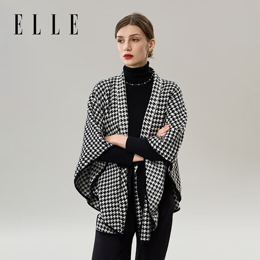 Elle Houndstooth Wollschal für Frauen im Winter Neue Mode vielseitiger Schal für Frauen Cloak Office Klassiker Schwarz