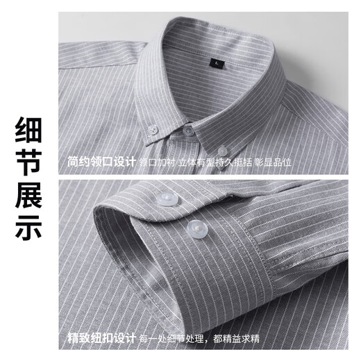 ROMON Oxford shirt men's anti-wrinkle easy-care long-sleeved casual striped shirt jacket men's gray 4XL