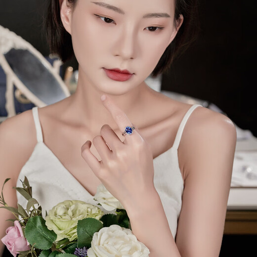 Yixiang Commuting Versatile Natural 5A Tanzanite Ring Precision-cut Fire-Inlaid Diamond Gemstone Ring Blue Tanzanite Ring (Open)