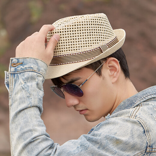 Billsurf Summer Men's Cat's Spring Jazz Hat Sunshade Men's Ptrew Hat Casual British Topper Cool Hat Thin Hat's Hat Breathable Korean Style Trendy Hat Khaki Color One Taille 56-58CM)