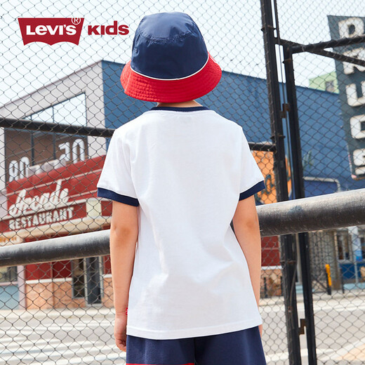 Levi's Levi's summer boys' short-sleeved T-shirt, fashionable and versatile children's clothing, classic three-color label pure cotton half-sleeved top, milk white 150/72 recommended height 140-152cm