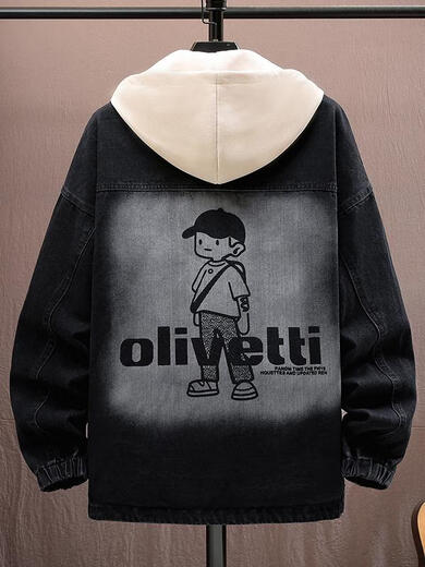 Pilo Gordon Biluogenee Teen-Jeansjacke für Jungen im Frühjahr, Herbst und Winter New Style und Velvet Dicked High School Lose Jacket Herren-Kleidung 9855 Schwarz [plus Samtstil] XL (120-140jin [Jin gleich 0,5 kg] ungefähr