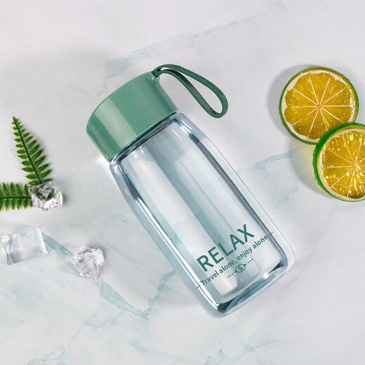 Household sisters water cup for women, cute, compact, portable plastic student simple high temperature resistant drinking tea cup, color through - navy blue 380ml