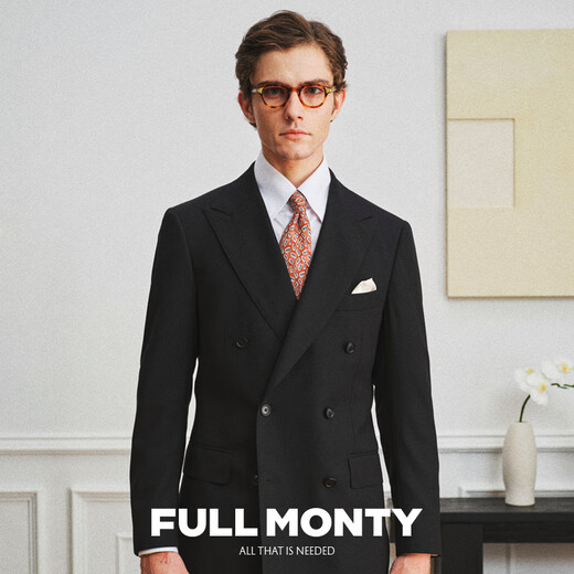 FULL MONTY star's same style double-breasted suit suit men's pure wool business black formal groom's wedding suit black 20002 54