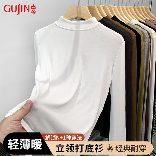 Ancient and modern (GUJIN) small stand-up collar bottoming shirt for women with warm inner top Modal autumn and winter basic versatile slim long-sleeved T-shirt black L