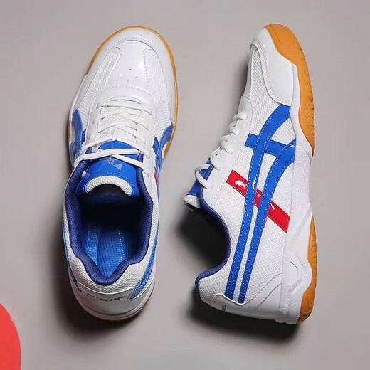 Lauragomu badminton shoes for men and women, non-slip, lightweight, breathable, shock-absorbing and wear-resistant, sports competition table tennis shoes, badminton shoes for men and women, white blue 36