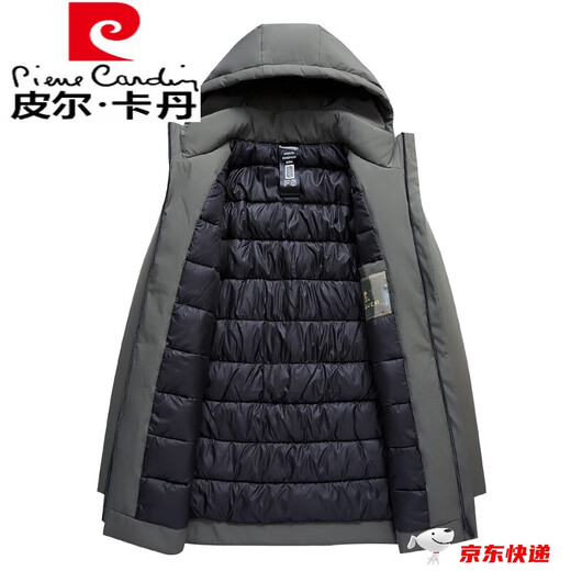 皮尔卡丹高档国际品牌男装 冬季中年羽绒棉服外套男士棉衣中长款加厚爸爸装棉袄潮 6198黑色可拆帽 中长款 L建议120斤以内