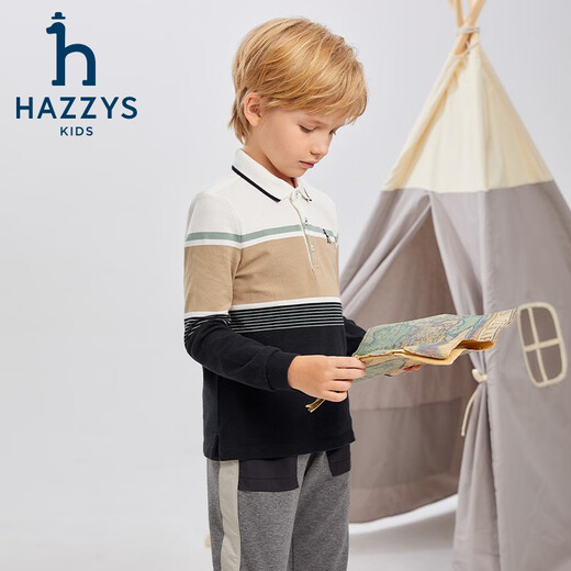 HAZZYS brand children's clothing boys' POLO shirt autumn new soft elastic lapel simple casual long-sleeved POLO shirt navy 145