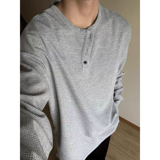Pocket Henry collar sweatshirt for men in spring and autumn, new American fashion brand, solid color, simple inner layer, loose and versatile top, light gray L 105-120Jin Jin is equal to 0.5 kg