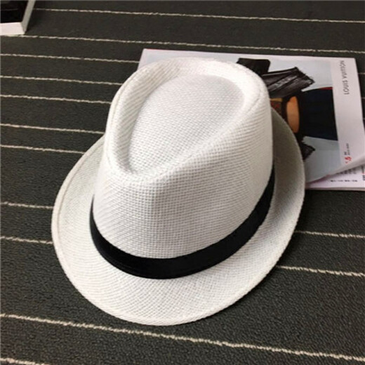 KAROND new small top hat men's spring and summer white sun protection large brim beach hat men's and women's British jazz autumn and winter sun hat straw hat pure white adult size 58CM
