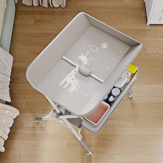 Jingyouyu baby care table portable multi-functional operating table foldable bathing baby bed diaper-changing touch table, ancient castle gray can be lifted, storage basket + clothes rail + storage rack + three-speed adjustment