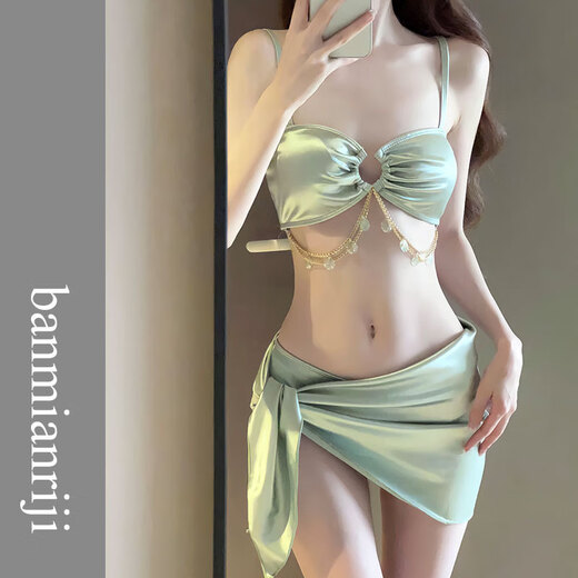 Lugeli bikini swimsuit for women in hot springs sexy pure desire slimming small fresh style pool beach swimsuit three-piece set Bikini 3-piece set L recommended 90-110Jin Jin equals 0.5 kg