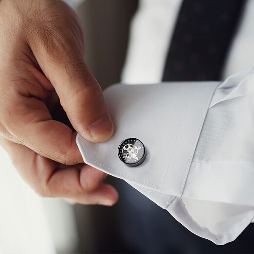 Chuangjing Yixuan Perpetual Tourbillon Cufflinks Men's Gentleman's Birthday Gift Light Luxury Customized French Shirt Suit Cuff Buttons Gift Boxed Black Cuff Buttons