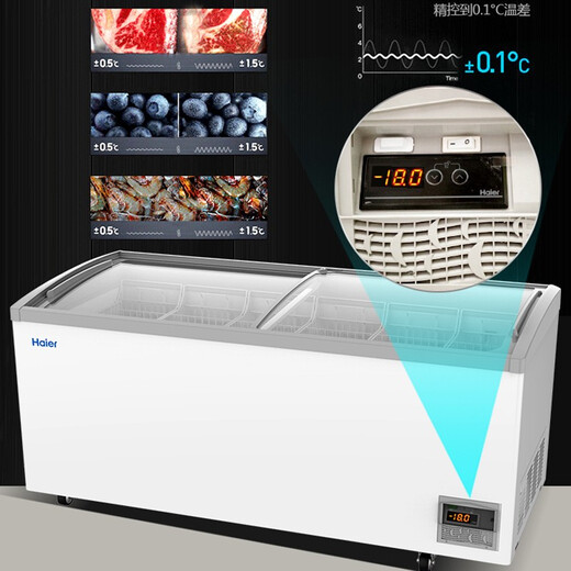 海尔（Haier）商用冰柜展示柜冷藏保鲜柜大容量玻璃门家用冰激凌雪糕卧式冷柜 717L圆弧玻璃门丨单冷冻
