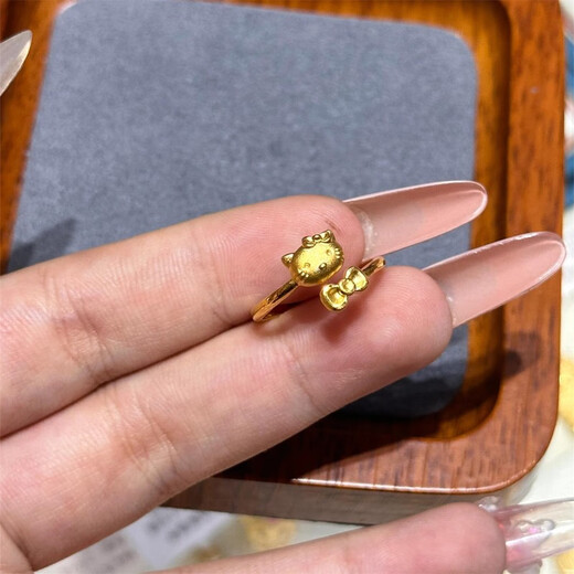 GOYN old Phoenix gold store style 18k gold plated hello Kitty cat ring women's gold KT cat ring new bow gold hello kitty bow ring (opening adjustable