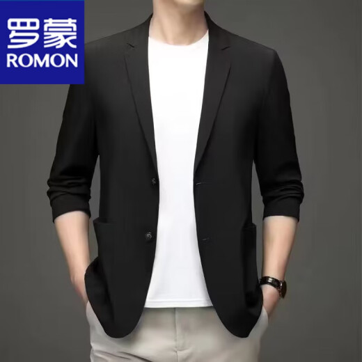 罗蒙（ROMON）夏季男士冰丝无痕防晒西服外套纯色弹力薄款西装上衣 深灰色 -718 4 【建议130-145斤】