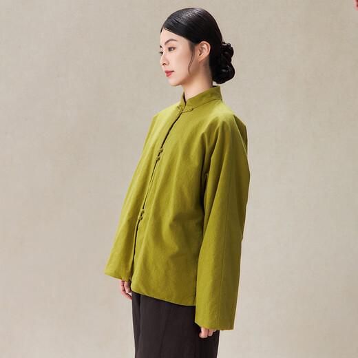 照本堂冬季新款棉衣棉服女国风新中式棉麻保暖上衣W12588 绿衣 S (160/84A)