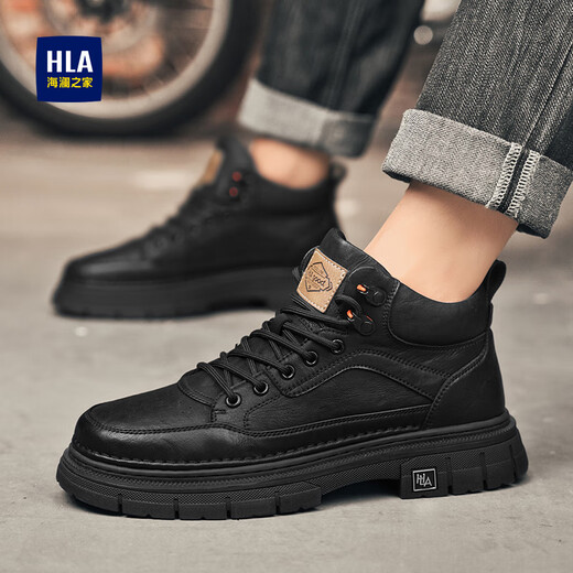 Hailan Home Hla Martin Boots Herrenschuhe Herrenschuhe Frühling 2025 Neue Männer Martin Boots High Top Work Schuhe Hochverstärkte lässige Lederstiefel Schwarz 42