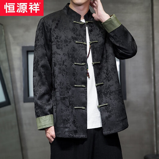 恒源祥新中式唐装男中国风秋冬季长袖茄克复古盘扣汉服宽松大码男士外套 Y757黄色 M码推荐100-120斤