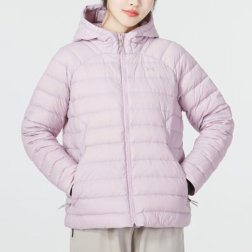 安德玛（Under Armour）官方羽绒服女秋冬新款轻薄连帽休闲开衫棉羽夹克保暖训练运动服 T轻薄款1372648-694（80%灰鸭绒 M 165