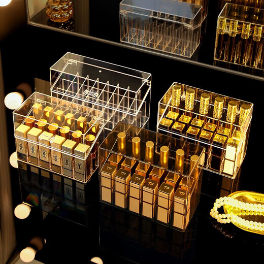 KAMAN lipstick storage box dust-proof Internet celebrity desktop cosmetics box with lid multi-grid lip glaze lipstick rack 18-grid heightening dust-proof