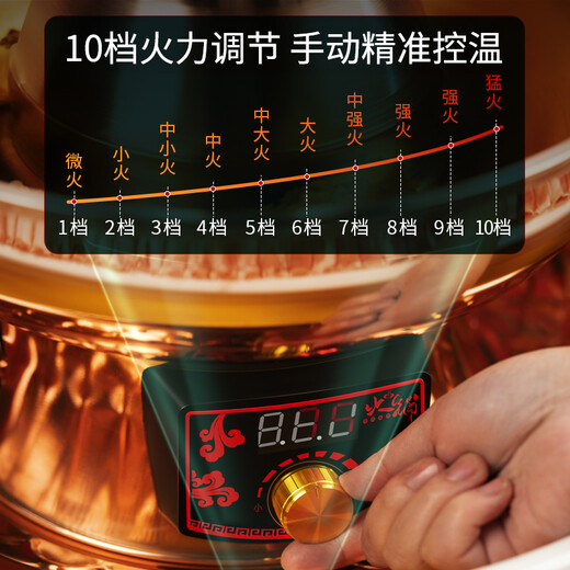 Chuilaoye (CHUILAOYE) copper hot pot, electric and carbon dual-purpose mandarin duck pot, pure copper pot, hot pot pot, charcoal, household plug-in, old Beijing shabu-shabu, Yuanyang 4-6 people, CNC 10 gears, 32cm