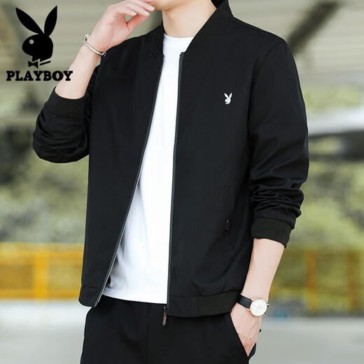 Playboy (Playboy Icon) Jacke Herrenjacke Frühling und Herbst neuer Stil Drei-Sicht alter Kaderstehende Collar Business Casual Männer Top 2030 Dunkelblau plus Samt 3xl -160jin [Jin entspricht 0,5 kg] -175jin [Jin gleich 0,5 kg]