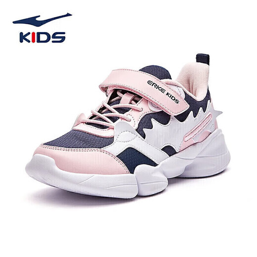 鸿星尔克（ERKE）童鞋女童中大童弹力加棉魔术贴儿童运动慢跑鞋墨水蓝/正白32
