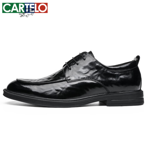 卡帝乐鳄鱼（CARTELO）英伦手抓纹头层牛皮男鞋商务休闲男士皮鞋擦色婚鞋皮鞋9735黑色40