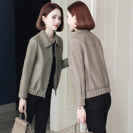 Yunqi Qianqiu Haining Genuine Leather Jacket Women's Short Spring and Autumn New Style Small Loose Slim Versatile Motorcycle Leather Jacket Black M 80-100Jin Jin is equal to 0.5 kg
