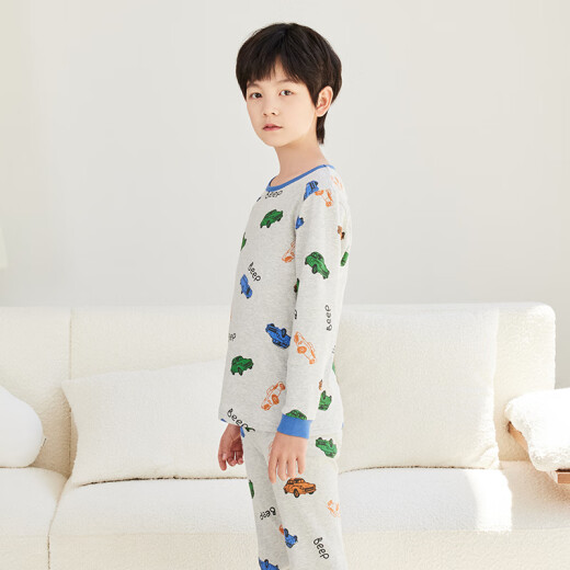 
Red bean children's pure cotton autumn clothes and autumn pants suit for men and women medium and large children thin autumn and winter thermal underwear Class A full cotton cotton sweater H4M1049 hemp ash 150