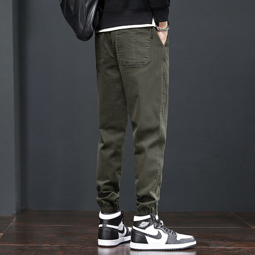 Zhenweis Casual Hosen Herren Frühling und Herbst Neue trendige Marke Arbeit Kleidung Lose Harem Hosen Krawatten Fuß Sport lang Hosen Männer 689 Military Green M.