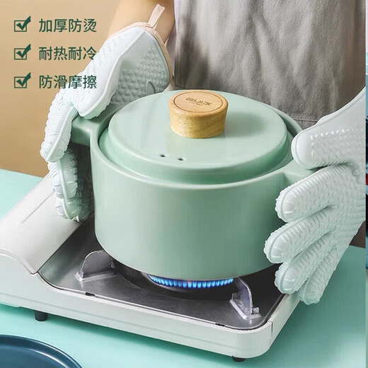 Iron Helper 2 Pack Microwave Anti-scald Gloves Insulated Thickened Silicone Kitchen Steam Oven Special Mint Green 2 Pack + Hook