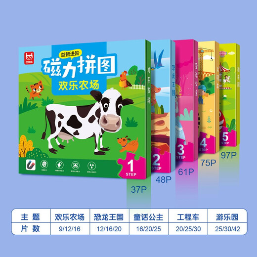 欢乐农场磁力拼图 37片3合1磁性拼图磁力拼板益智进阶游戏 儿童早教益智玩具 2-3-6岁动物认知拼图玩具
