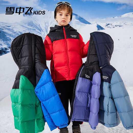 Snow Flying Children's Clothing Children's Down Jacket 2025 New Boys, Girls, Medium and Large Children's Spliced Bread Down Jacket Winter Jacket New Mist Blue 170
