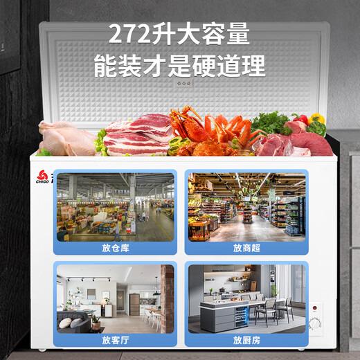 Chigo 272-liter micro-frost small freezer household commercial refrigeration-freezer conversion freezer first-level energy consumption single-temperature horizontal freezer BD/BC-272DW