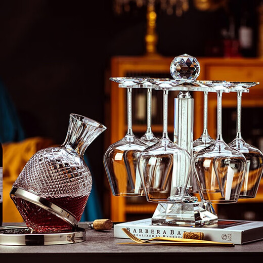 Depinte high-end red wine glass set for home use 6 creative diamond crystal glasses wine glasses decanter glass goblets gold diamond cup holder + 450X6X gold gyro decanter