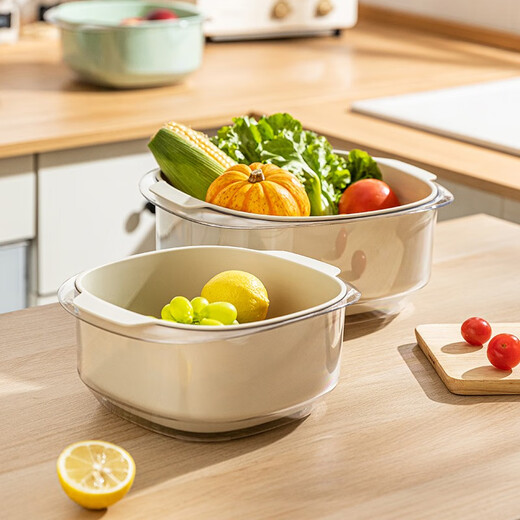Modern Housewife Sink Basin Drain Basket Home Kitchen Double Layer Sink Basket Filter Water Wash Basin Living Room Fruit Plate Transparent White-Double Layer Sink Basin-Large-5L