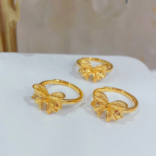 Pupan Lao Phoenix Gold Store Model Gold 9999 Bow Ring Fugitive Princess Living Ring Holiday Gift to Girlfriend for Old Age Gold Bow Ring 0.78g