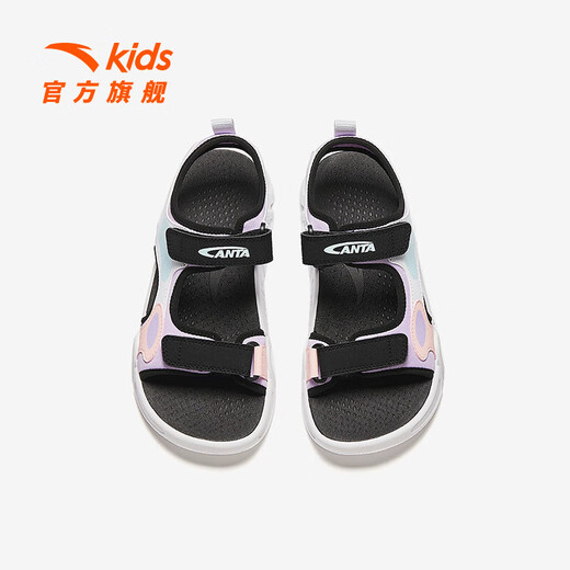 ANTA children's sandals, beach shoes for girls and boys, 2026 summer new style, breathable, comfortable, soft, open-toed students, light fog purple/Anta white/black-1 38