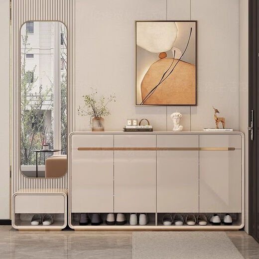 Clocked shoe cabinet home door modern simple light luxury entrance cabinet high-end door stool against the wall hot storage cabinet AD983 [light gray] 120cm-high-leg style [painted bright]