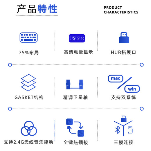 KZZI K75 mechanical keyboard wired Bluetooth wireless 2.4G three-mode gasket structure 82 keys 75 configuration PBT keycap RGB backlight time machine version TTC gold powder axis V2